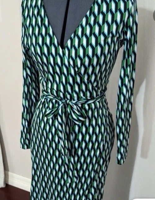 VETEMENTS DIANE VON FURSTENBERG x Target abito avvolgente verde freccia geometrica midi taglia XL