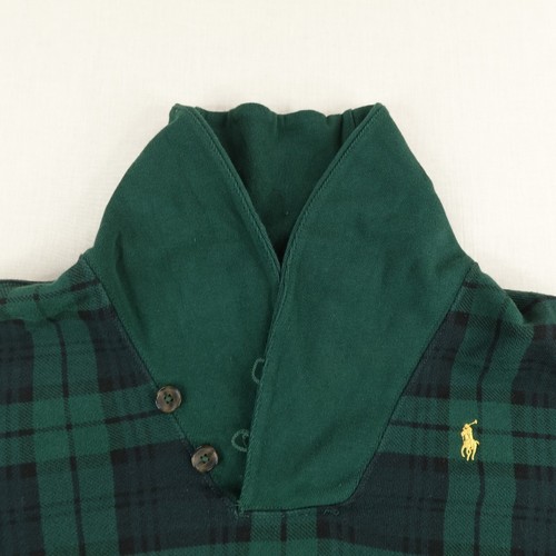 Polo Ralph Lauren Sweater Boys Medium Green Blue Tartan Plaid Shawl Collar Kids - Picture 2 of 10