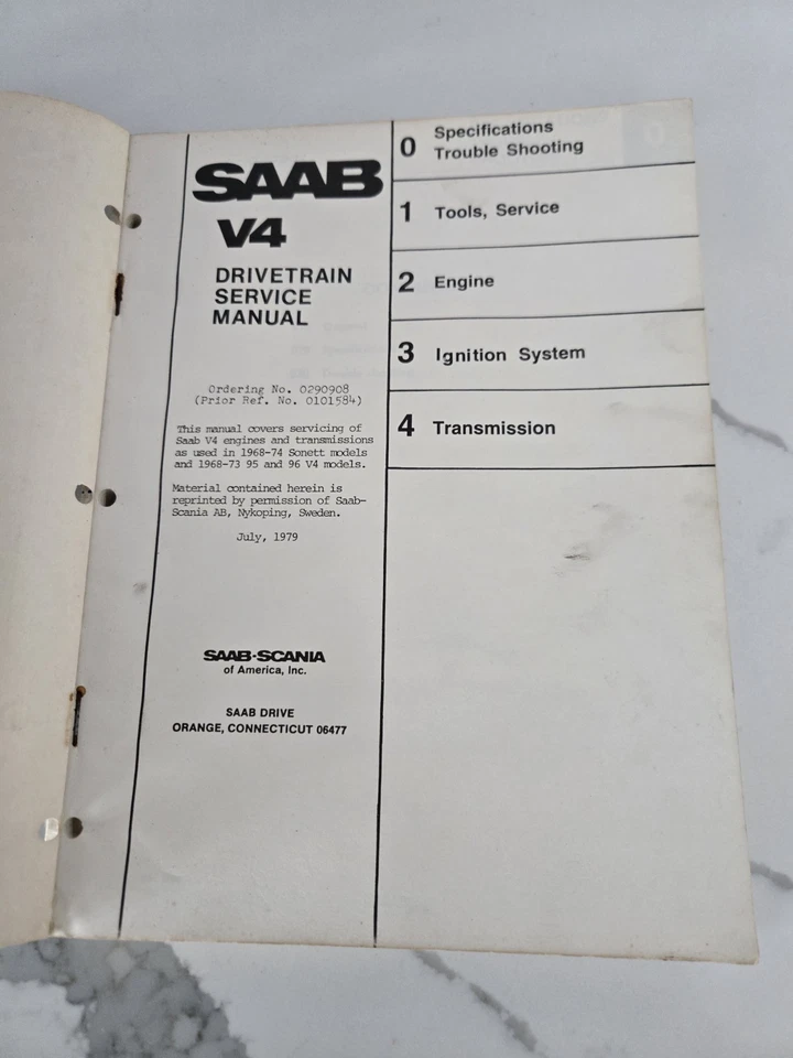 SAAB V4 Drivetrain Service Manual OEM Paperback Complete for 1968-74  - Изображение 4 из 4