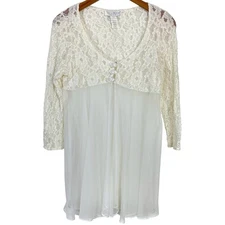 Vintage Val Mode Ivory White Lace Chiffon Peignoir Lingerie Robe Size Large