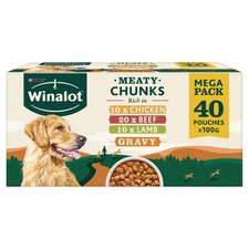 WINALOT Meaty Chunks Mixed in Gravy Wet Dog Food Pouches 40x100g 3.86 per kilo