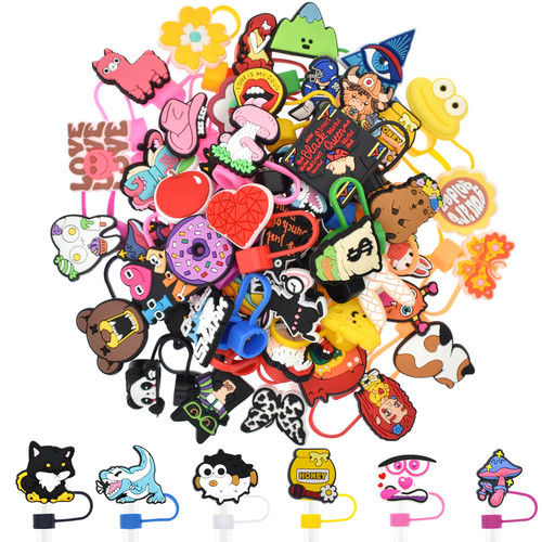 Straw Toppers 50PCS Random Different Straw Covers 10MM Colorful Straw Cap Dus...