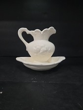 Vintage White Ceramic wall pot pitcher decor or Decoration, flat back, 6.5" tall