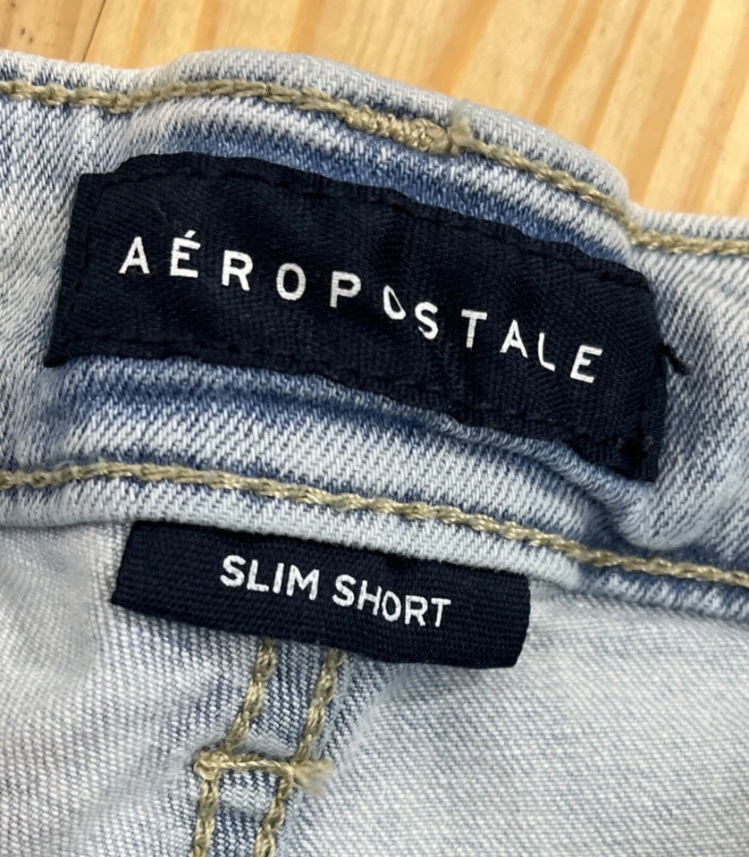 Pantalón Corto Aeropostale Aero Slim 9.5' Premium Air Denim 32 Azul Envejecido Foto 3 de 4
