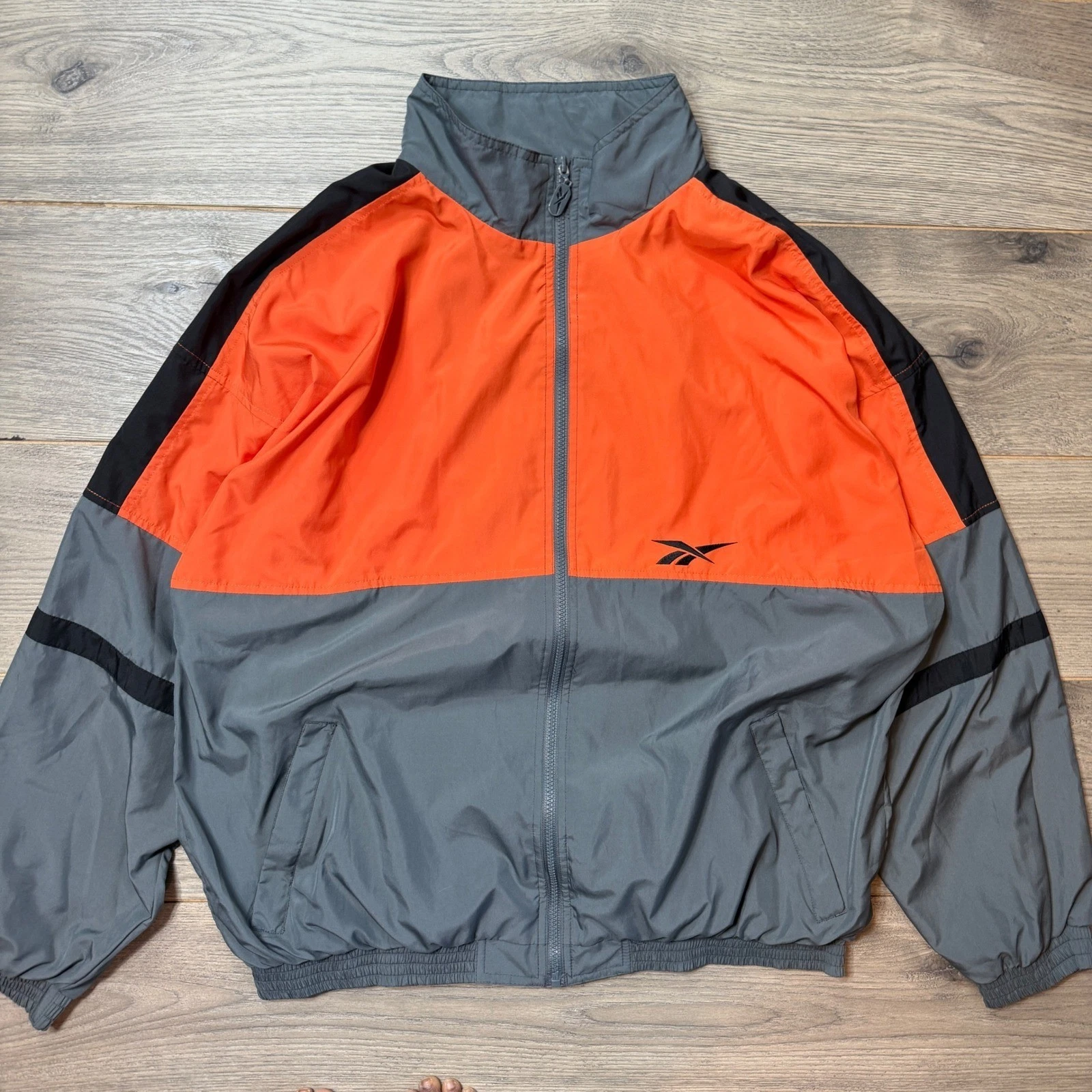 VTG Y2K Reebok Color Block Windbreaker Track Jacket Men's L Gray Orange Black