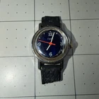 Vintage 1970s Timex Mercury Wind Up Silver Tone Blue Dial Watch Working Damaged