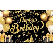KatchOn, Black and Gold Happy Birthday Banner Sign - XtraLarge, 72x44 Inch | ...