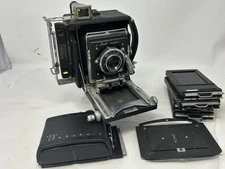 Busch Pressman 2 1/4” Camera w/Wollensak 101mm, Roll Back, GG Back, 4 Film Backs