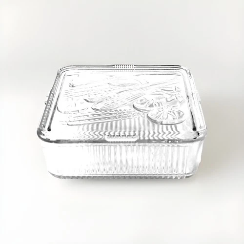 Vin Federal Glass Square Clear Ribbed Refridg Dish Embossed Vegetable Lid