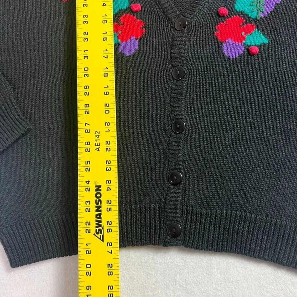 Cárdigan suéter Liz Baker para mujer 3X negro bordado tejido Foto 3 de 4