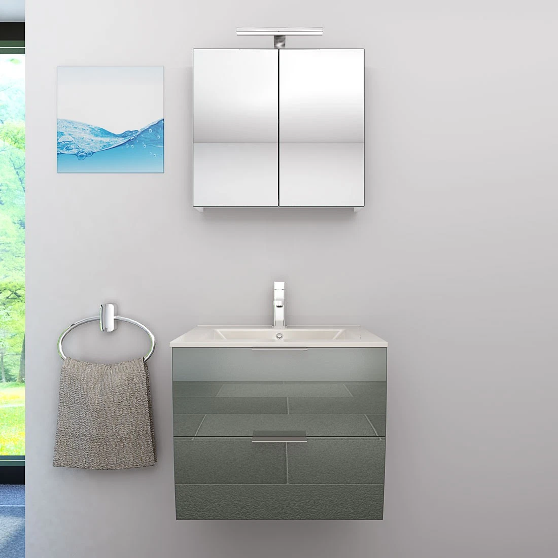 AcquaVapore Badmöbel Set Gently 2 V1 Weiß/Grau MDF Waschtisch 60cm