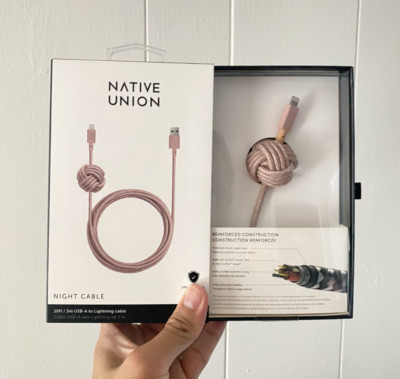 Native Union Night Cable USB-A Cable 10ft Rose Pink for iPhone iPad Reinforced