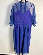 Vintage Ladies Handmade 1970s Size 14 Dress Dark Purple with Satin Lining
