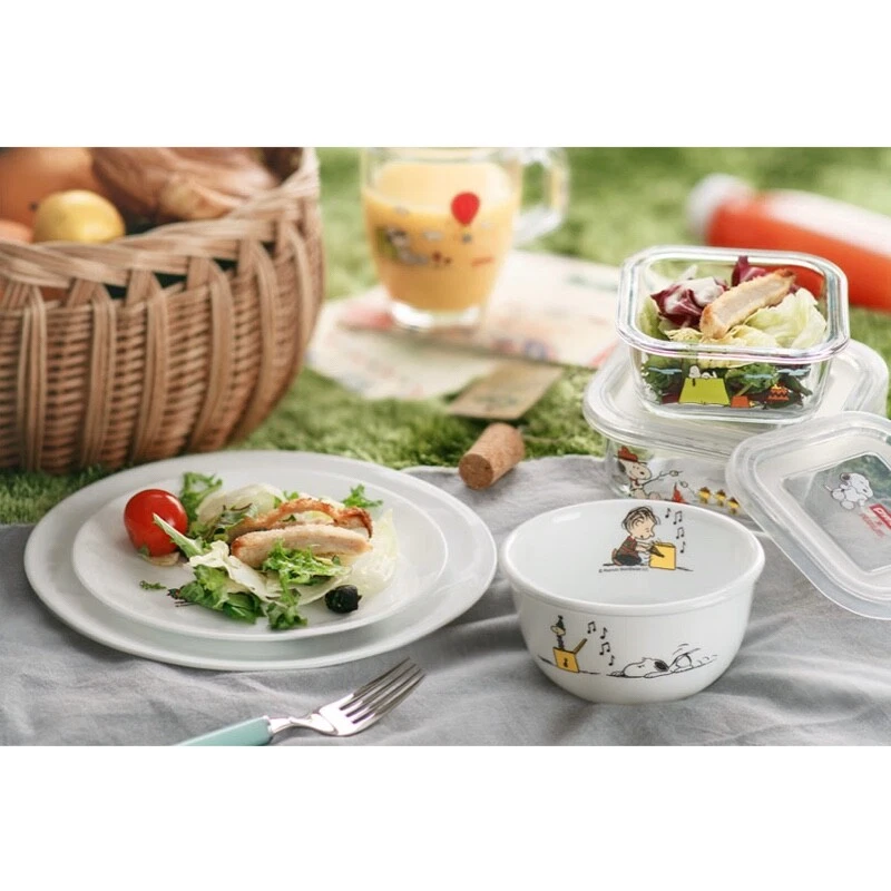 CORELLE x Peanuts Edition Snoopy The Home Couple 9P Set Dinnerware Plate Bowl - Image 4 of 4