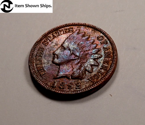 1892 Indian Head Penny Cent ~ XF/AU (rainbow toned) ~ (I808)
