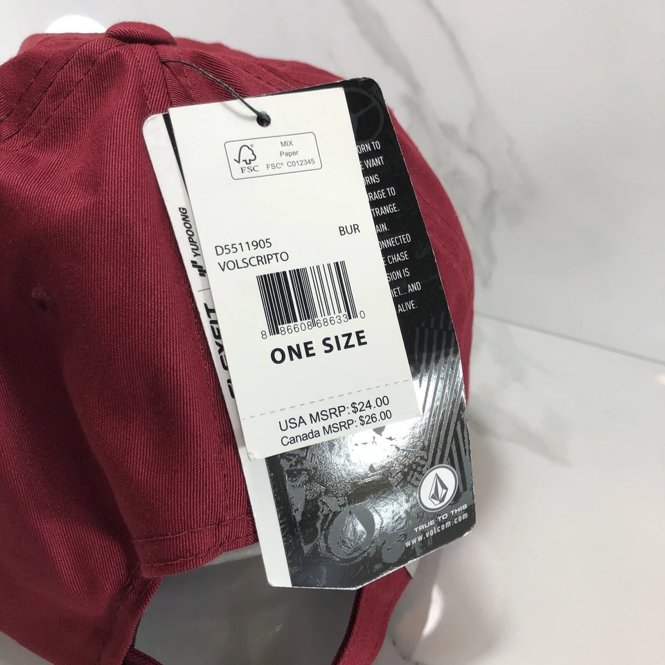 Volcom Hat Cap Adjustable Strap Red Adult Unisex Logo Dad - Image 4 of 4