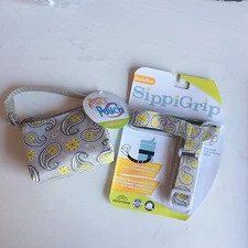 Booginhead Combo - Sippi grip & Paci Pouch - Silver Paisley