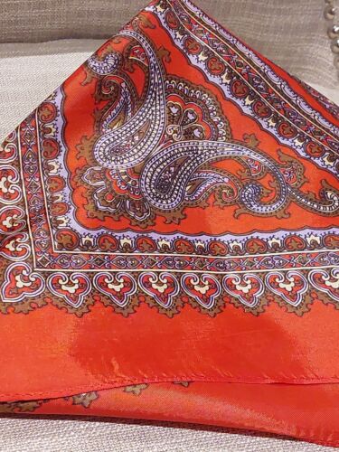 Vintage Acetate Scarf 70cm Square Rich Paisley Design Red Brown Purple GC - Picture 1 of 6