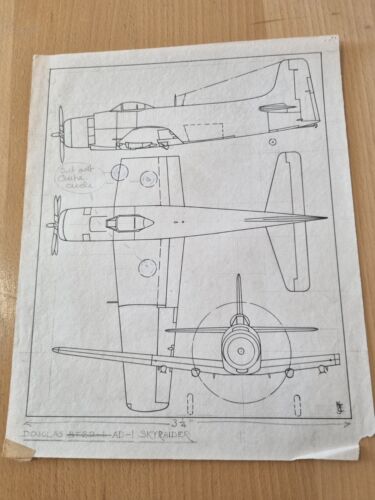 Original WW2 era Aircraft Scale Diagram by HJ Cooper c1946-7 Douglas Skyraider - Afbeelding 1 van 3