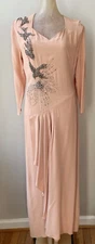Vintage 40s Pink Silk Evening Gown - Beaded Birds Strawbridge & Clothier YY681