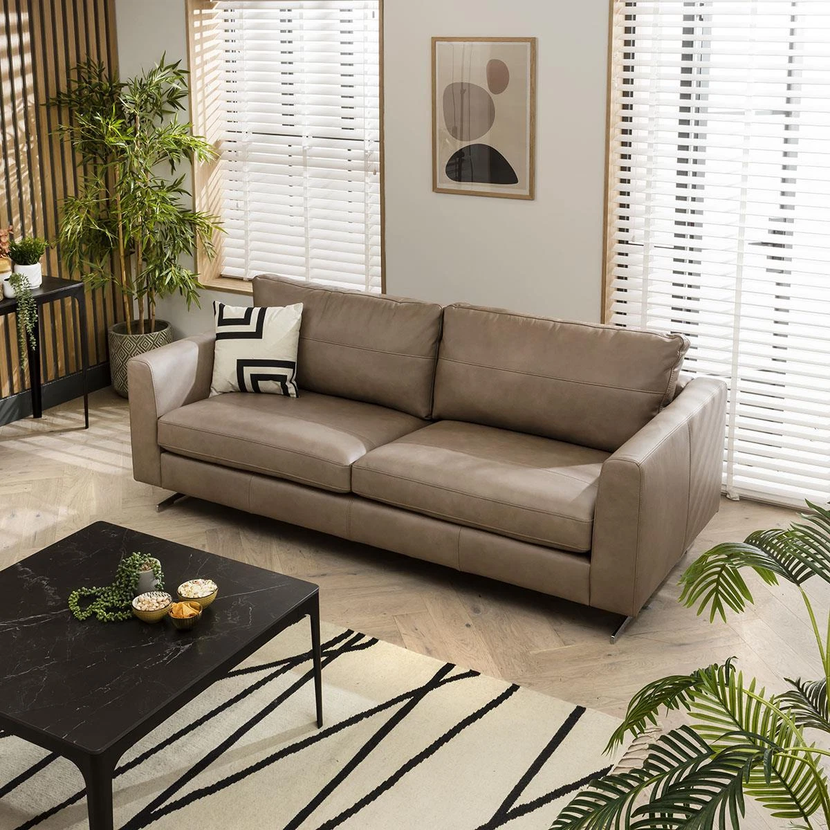Modern 4 Seater Sofa Premium Real Leather 221cm In stock