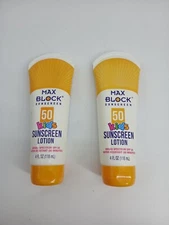 (Lot Of 2) MAX BLOCK Kids Sunscreen Lotion SPF 50 Waterproof (NOS)**