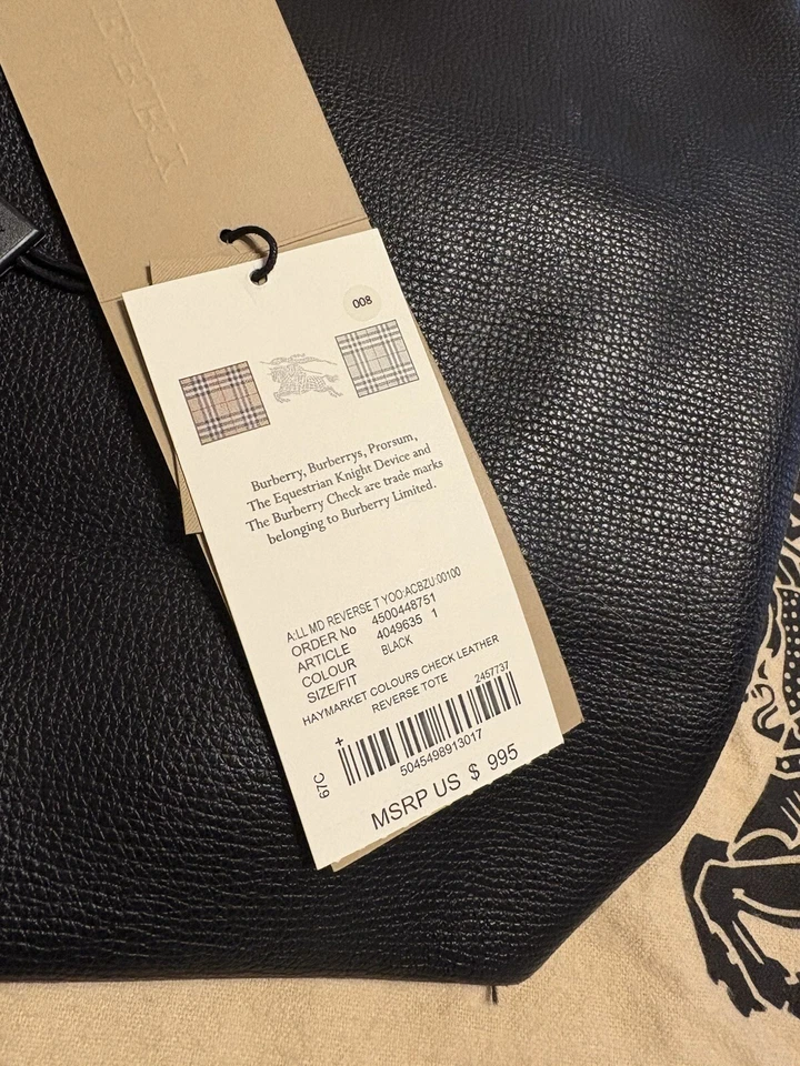 Bolso de Mano Burberry Hay Market Negro/Cuero a Cuadros ¡Rev! ¡MÁS CARTERA! ¡AUTÉNTICO! Foto 2 de 4