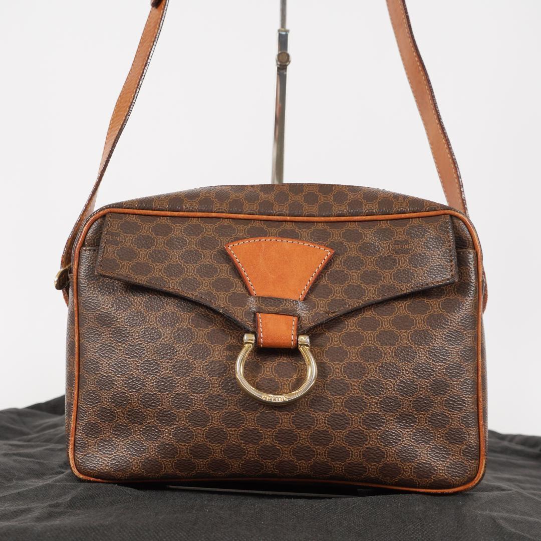 Celine Brown Dot Box Shoulder Bag with Synthetic Leather Strap