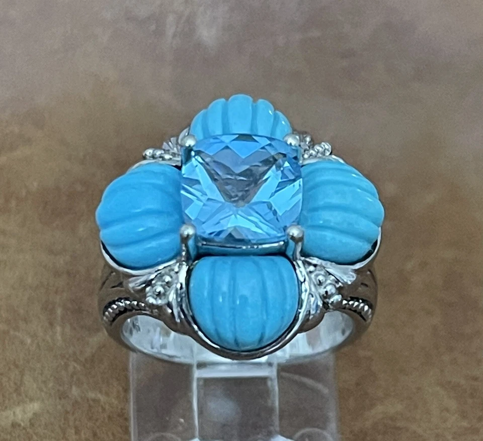 Anillo de cóctel Victoria Wieck de plata esterlina con topacio suizo y turquesa talla 6 nuevo sin etiquetas Foto 4 de 4