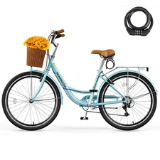 MOONCOOL 26" Beach Cruiser Bike 7 Speed Twist Shifters Commute Bike For Adults