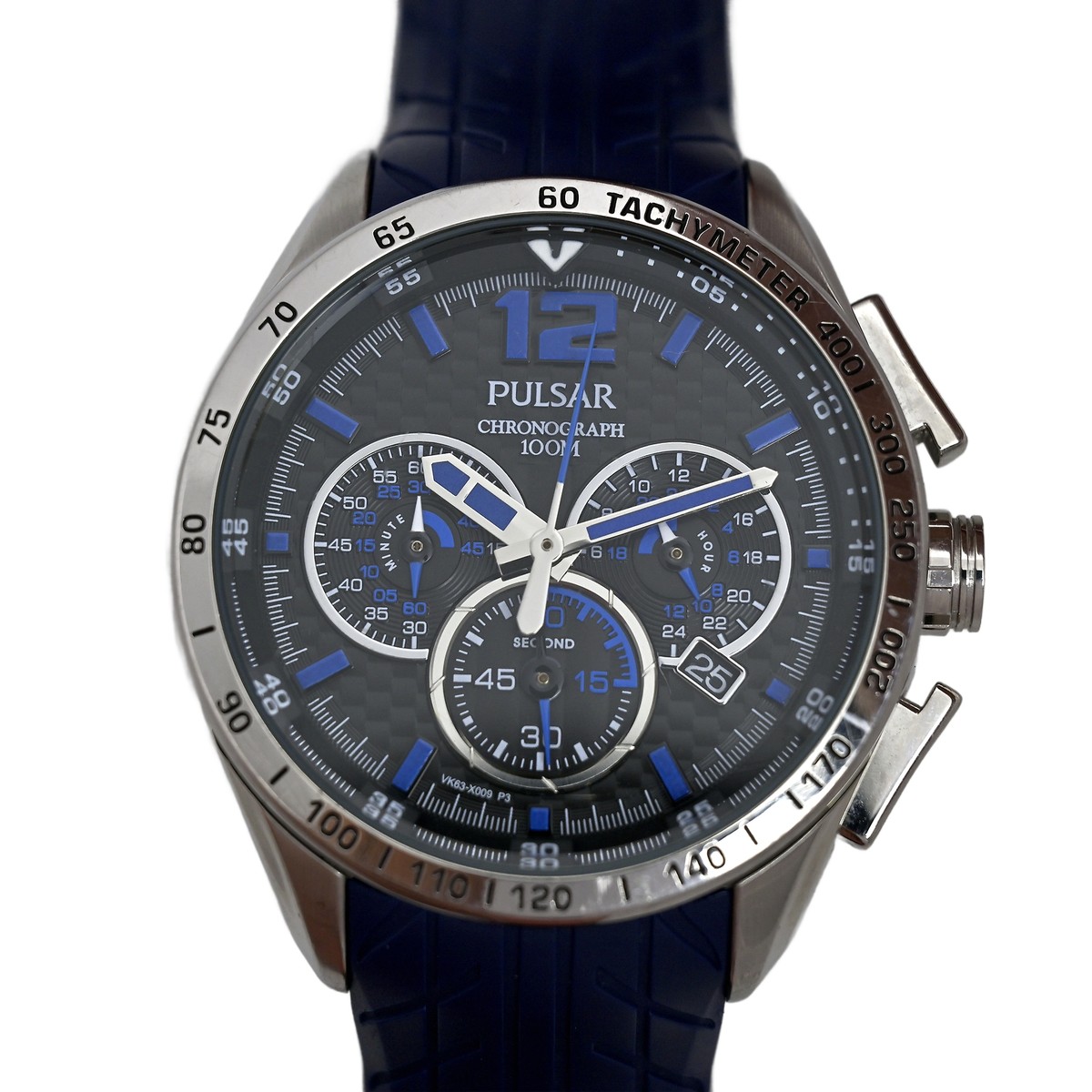 Pulsar Chronograph Stainless Steel Men's Blue Dial Blue Rubber