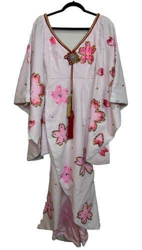 VTG Asian Kimono Wedding Dress Handmade Floral Sequins & Gemstones Shenango Rare - Picture 13 of 24