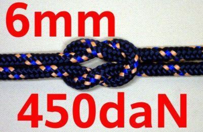 6mm 450kg Schot Fall schwarz/orange-blau 10m Meterware