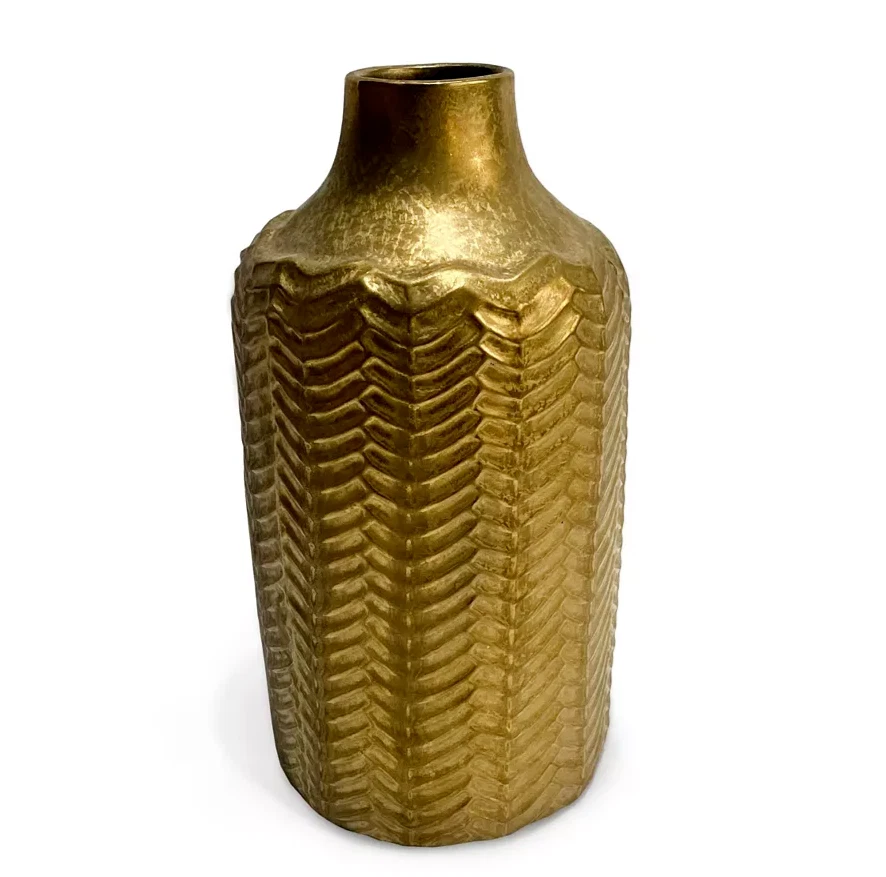 American Atelier Gold Textured Vase 10.5in, Stoneware