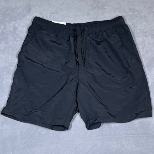 H&M Mens Shorts Medium Black Relaxed Fit Mid Length Pockets Pull On Drawstring