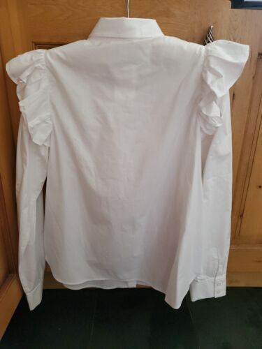 White Ruffle Style Blouse Shirt Size Approx Uk 12 100% Cotton NEW/TAGS - Picture 7 of 9