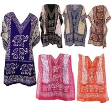 Women's Short Kaftan Elephant Boho Dress Beach Cover Up Caftan Nightwear Gown