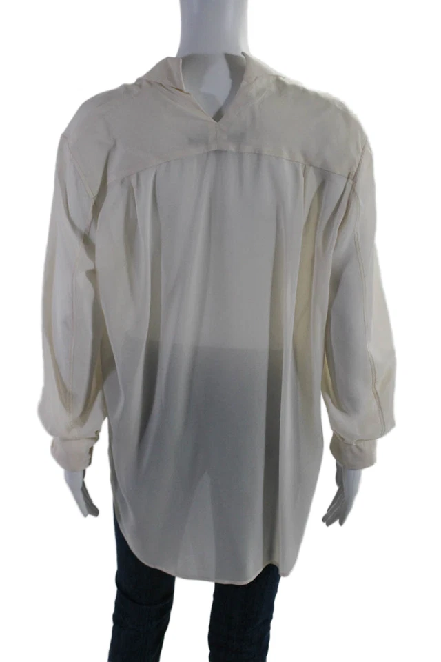 Camisa para mujer Theyskens Theory con cuello manga larga abotonada beige talla M Foto 3 de 4