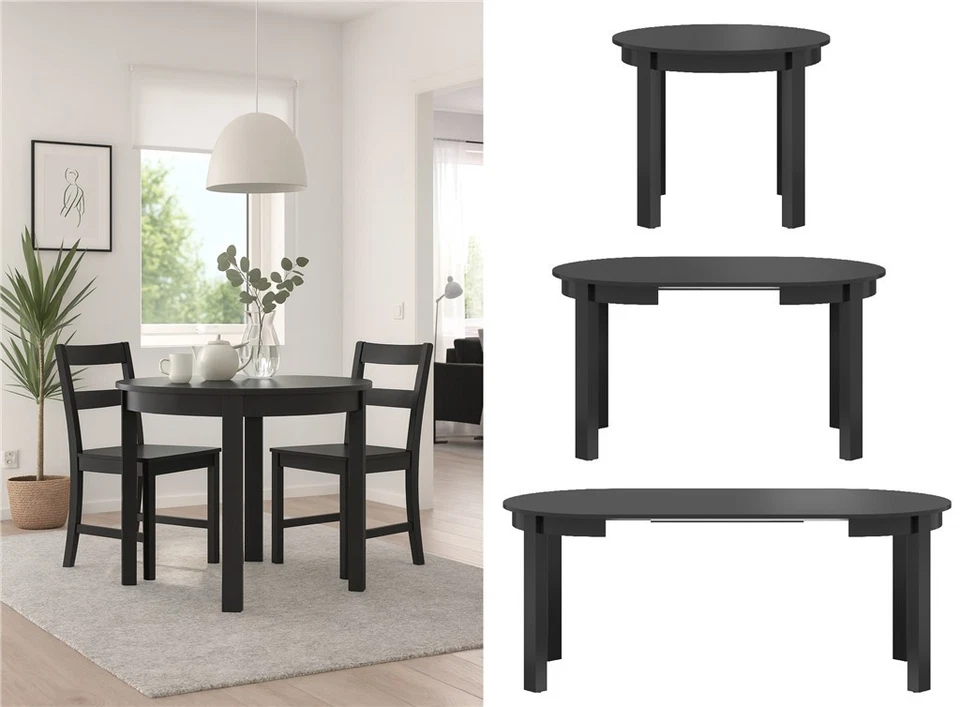 Round Dining Table Extendable Oval Black Circle 10 Seater 95 to 195cm Bernardin