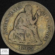 1869 S Seated Liberty Silver Dime 10C