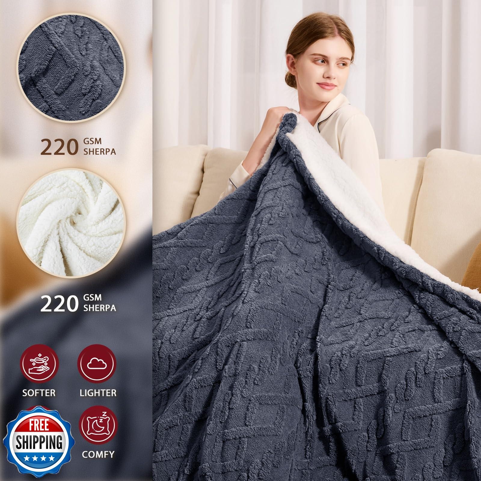 JKMAX Heated Electric Blanket Queen Size-84"x90" Heating Blanket with 10 Heat