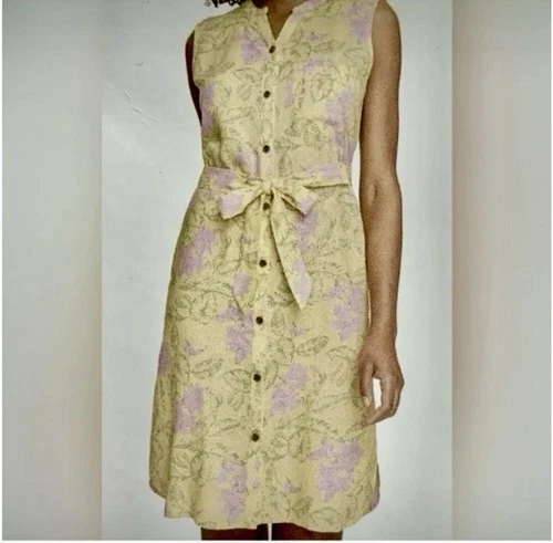 Margaritaville Island Reserve Linen Yellow Pink Floral Shirt Dress sz M Beachy