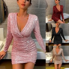 Sleek Womens Club Dress featuring a Sexy V Neck Design and Elegant Pleats