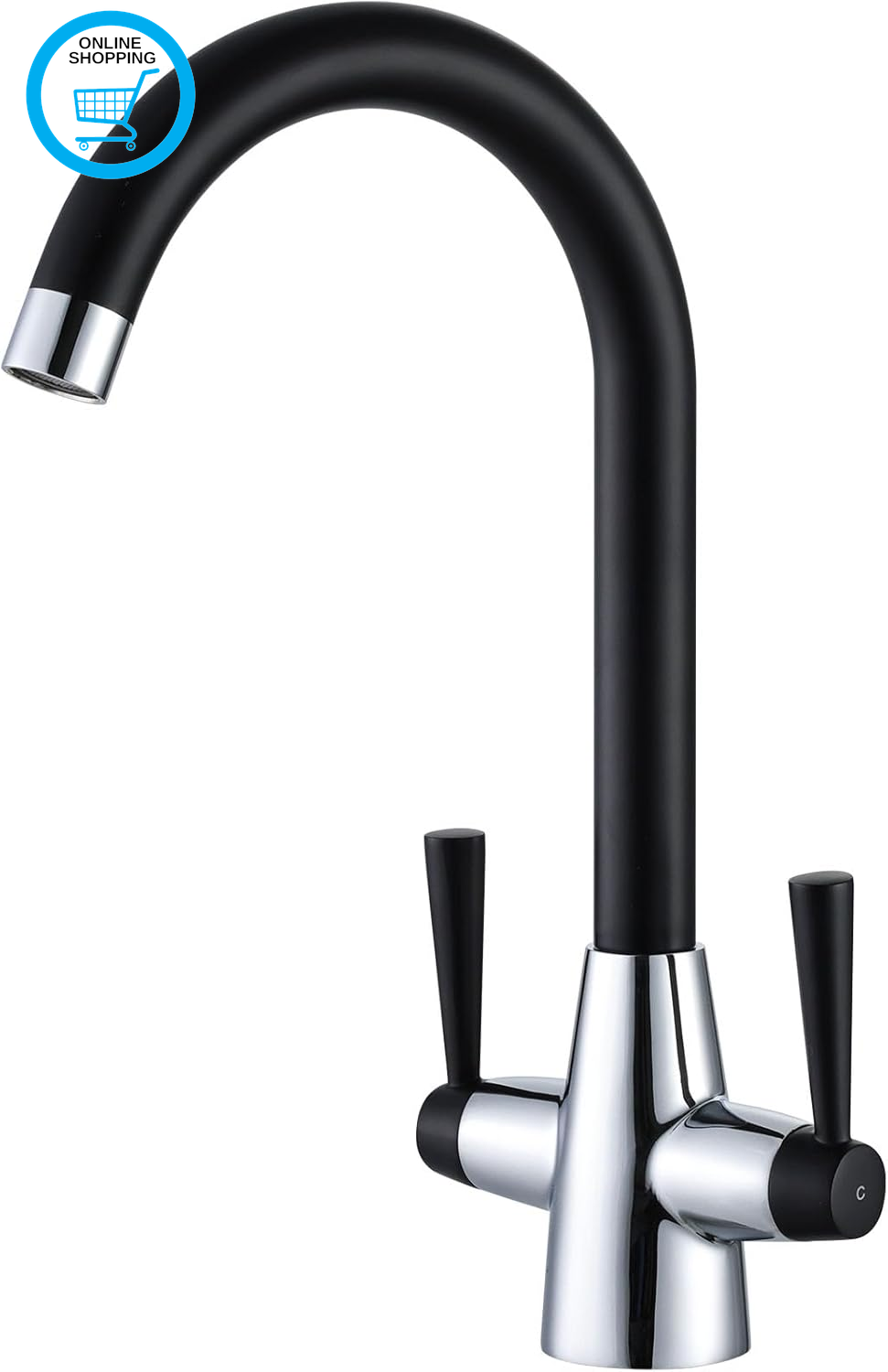 Black and Chrome Kitchen Tap Monobloc Swan Neck Kitchen Sink Mixer Tap 1 Hole Du