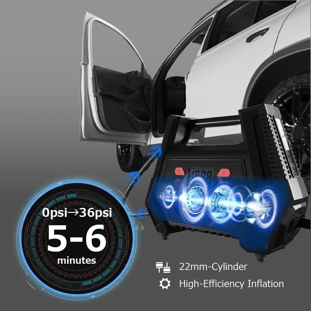 Compressore Aria Gonfiatore Pneumatici 150 Psi - 12V Ac/dc con Luce LED e 5 Ugelli - Miniatura 6