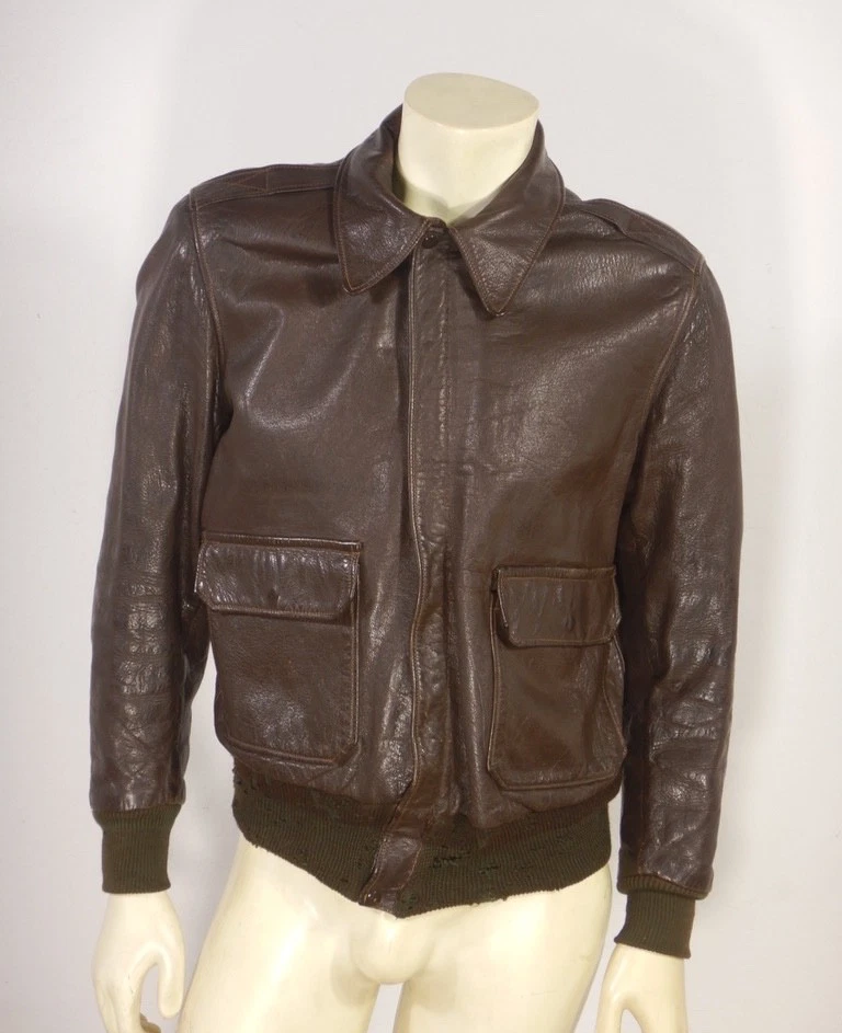 Navy Leather Flight Jacket In Vintage Outerwear Coats & Jackets