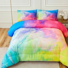 Rainbow Marble Comforter Sets,Texture in Rainbow Colors. Acrylic Painting with B