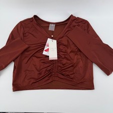 CALIA by Carrie Underwood Womens Ruched Rashguard Long Sleeve Rust Size L