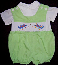 BOY 12 M BOUTIQUE LIZARD-SMOCKED CHECKD REMEMBER NGUYEN JON JON ROMPER  SHIRT