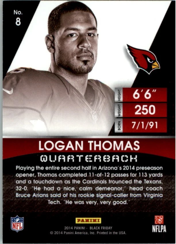 2014 Panini Black Friday Rookie Portraits #8 Logan Thomas - FB - Image 2 of 2